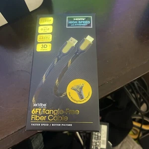 VIBE 6ft Tangle-Free Fiber Cable HDMI 1080 High Speed w/Ethernet 1080P 3D Video - Picture 1 of 2