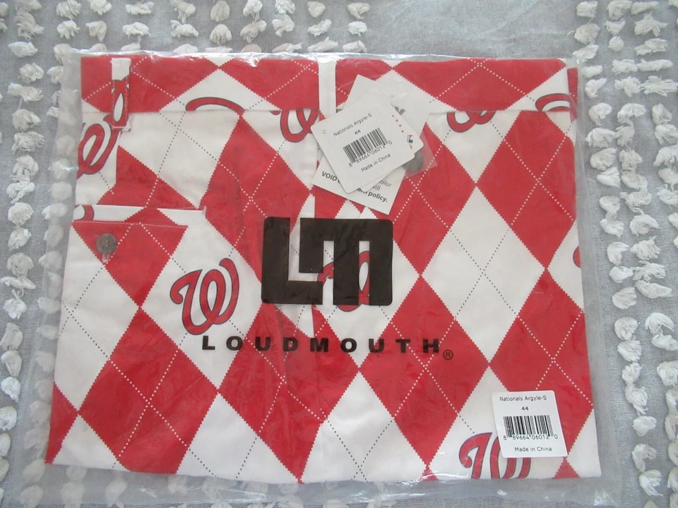Loudmouth Golf Shorts Mens 44 Washington Nationals Red/White Argyle MLB Baseball - Image 1 of 1
