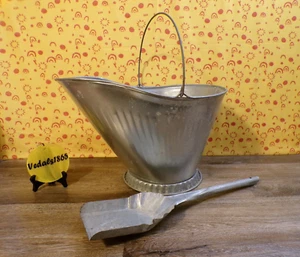 Galvanized Ash Coal Bucket Hog Scuttle Pail Handle w/Shovel - Picture 1 of 15