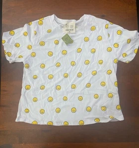 French Pastry TShirt M Girl Junior Crop Short Sleeve Crew Neck Smiley White - Picture 1 of 8