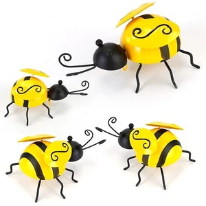 New 4-Pcs Bumble Bee Wall Ornament, 3D Iron Hanging Art for Lawn & Fence - Picture 1 of 8