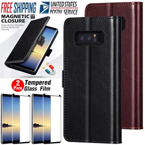 For Samsung Galaxy Note8 Case Flip Wallet Leather Kickstand Cover Tempered Glass - Picture 1 of 29