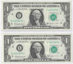Barr Star Notes Consecutive Serial Numbers 1 Pair - Picture 1 of 8