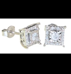 Princess Cut Natural Diamond Stud Earrings - Picture 1 of 1