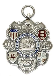 ANTIQUE 1912 STERLING SILVER & ENAMEL ODD FELLOWS FOB MEDALLION MILLER & MORRIS - Picture 1 of 4