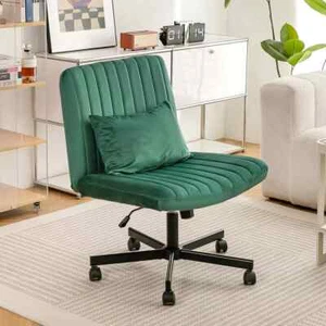 Velvet Office Chair with Cross Legged Design, Memory Foam Seat & Stainless Steel - Picture 1 of 7