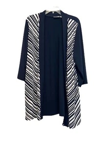 Susan Graver Open Front Cardigan Navy Blue White Stripe No Wrinkle Women’s 1X - Picture 1 of 6