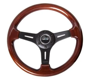 NRG Steering Wheel ST-015-1BK 350mm Classic Wood Grain w/ Matte Black 3-Spoke - Picture 1 of 3