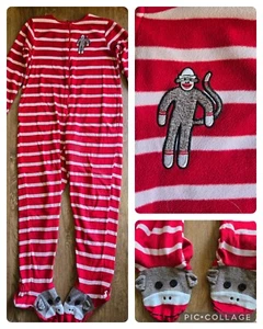 NICK & NORA Sock Monkey Red & White Striped Adult Small Pajamas With Pockets - Picture 1 of 16