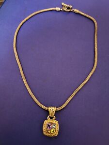 Effy Balissima BH 925 Sterling Silver 18K Gold Multi Gemstone Pendant & Necklace