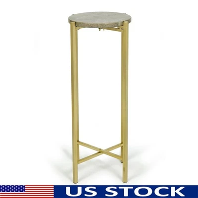 Collapsible Round Marble Drink Table Indoor Snack & Beverage Tray Folding Table - Image 1 of 4