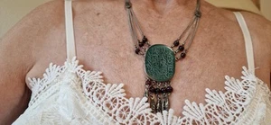 Jugendstil Collier 925 Sterling Silber Chrysopras,Granat ,Emaille Ü 41 Gr 45,5 C - Bild 1 von 16