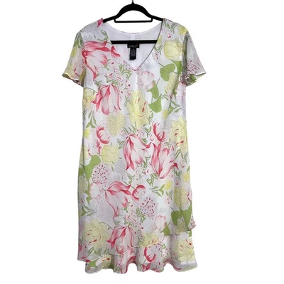 Scarlett Floral Print Dress Knee Length Short Sleeve Ruffle Trim Women's Size 16 - Image 1 of 4