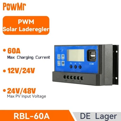 PWM 60A Solarladeregler Solar Regler Photovoltaik Panel Dual USB 12V/24V LCD - Bild 1 von 4