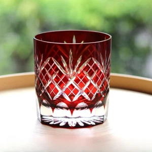 Edo Kiriko MG-15 Rock Glass 280ml Red Cut – Handcrafted Japanese Crystal - Picture 1 of 2