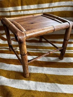 Vintage Bamboo Table cane-Plant stand-side table-Bamboo Stool-Tiki-boho - Image 1 of 4