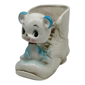 Vintage Enesco E-9175 Blue Bear Nodder Ceramic Bobblehead Boot Planter~So Cute!! - Picture 1 of 14