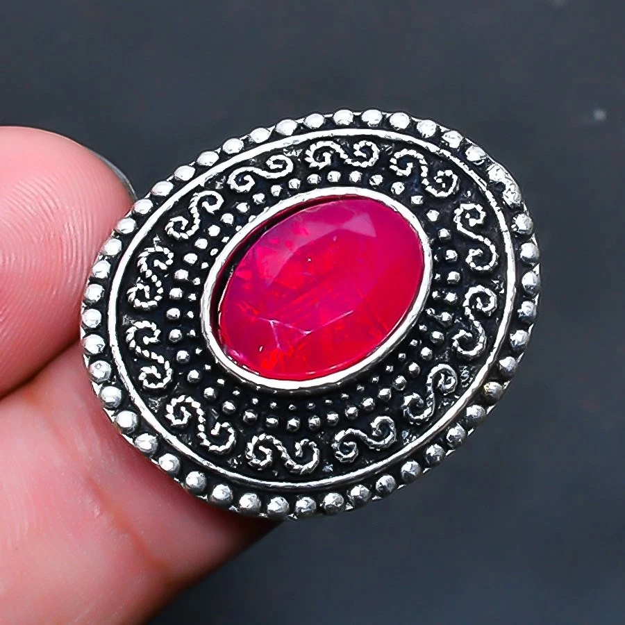 Kashmir Red Ruby Gemstone Handmade Jewelry Ring US Size 5.5 - Image 1 of 1