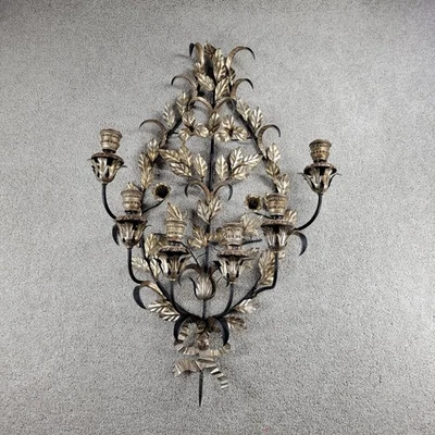 复古蜡烛壁灯 35 英寸 x 22 英寸古董饰面意大利金属 6 支臂装饰 — 第 1/4 张图片