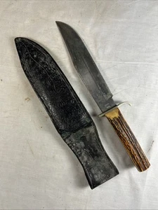 G.C. Co. GERMANY SOLINGEN 443 Original BOWIE KNIFE Carriedin Vietnam STAG HANDLE - Picture 1 of 14
