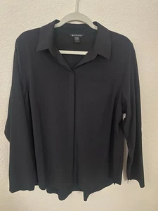 Athleta Women NWOT L Black Collar Long Sleeve Button Up Shirt Poly T18 - Picture 1 of 6