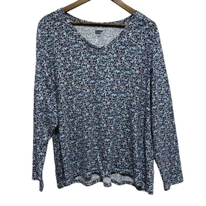Camiseta Lands End Mujer 2X 20 Azul Floral Manga Larga Cuello en V Algodón Top Informal - Imagen 1 de 9