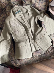 Ralph Lauren Military Green Embroidered Blazer Jacket Gold Buttons women’s Sz 10 - Picture 1 of 7