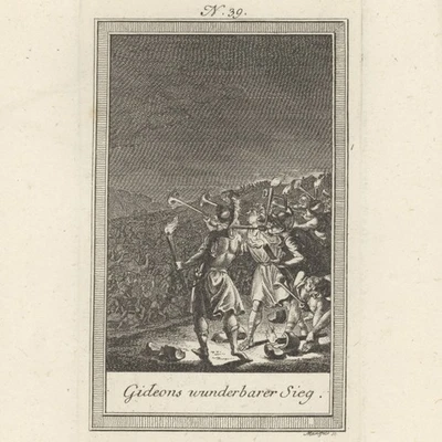 Bibel Altes Testament Gideon Sieg über Midian Weltgeschichte Kupferstich 19 Jhd - Bild 1 von 3