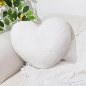 Heart Pillow Heart Shaped Throw Pillows Super Soft Faux Rabbit Fur Heart Throw P - Picture 1 of 6