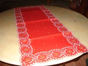 roter Weihnachtsläufer/ Tischläufer 40/100 Baumwolle Sterne Schweizer Stickerei - Bild 1 von 5