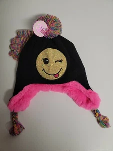 Girl's Emoji Winter Hat & Glove 2pc Set Size S (4-6) New Warm Fuzzy Outdoor Kids - Picture 1 of 7