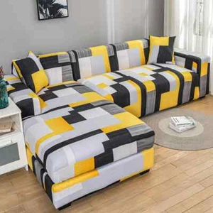 Geometric Elastic Sofa Cover Sectional L-Shape Corner Sofa Slipcover Stretch - Picture 1 of 57