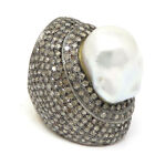 NYJEWEL 14k Gold & Silver Colored Diamond Pearl Huge Ring