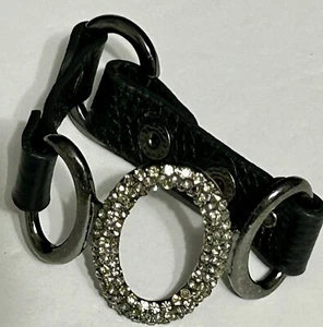 Snap Oval Rhinestone Faux Leather Cuff Bracelet - Picture 1 of 5
