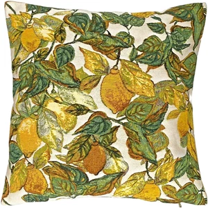 LEMON TREE, HAND FINISHED BELGIAN JACQUARD WOVEN 18" CUSHION PILLOW COVER, ZIP - Picture 1 of 6