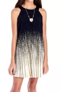 Rare Editions Big Girl's Classy Halter Floral Lace & Gold Foil Pleated Dress-7 - Picture 1 of 4