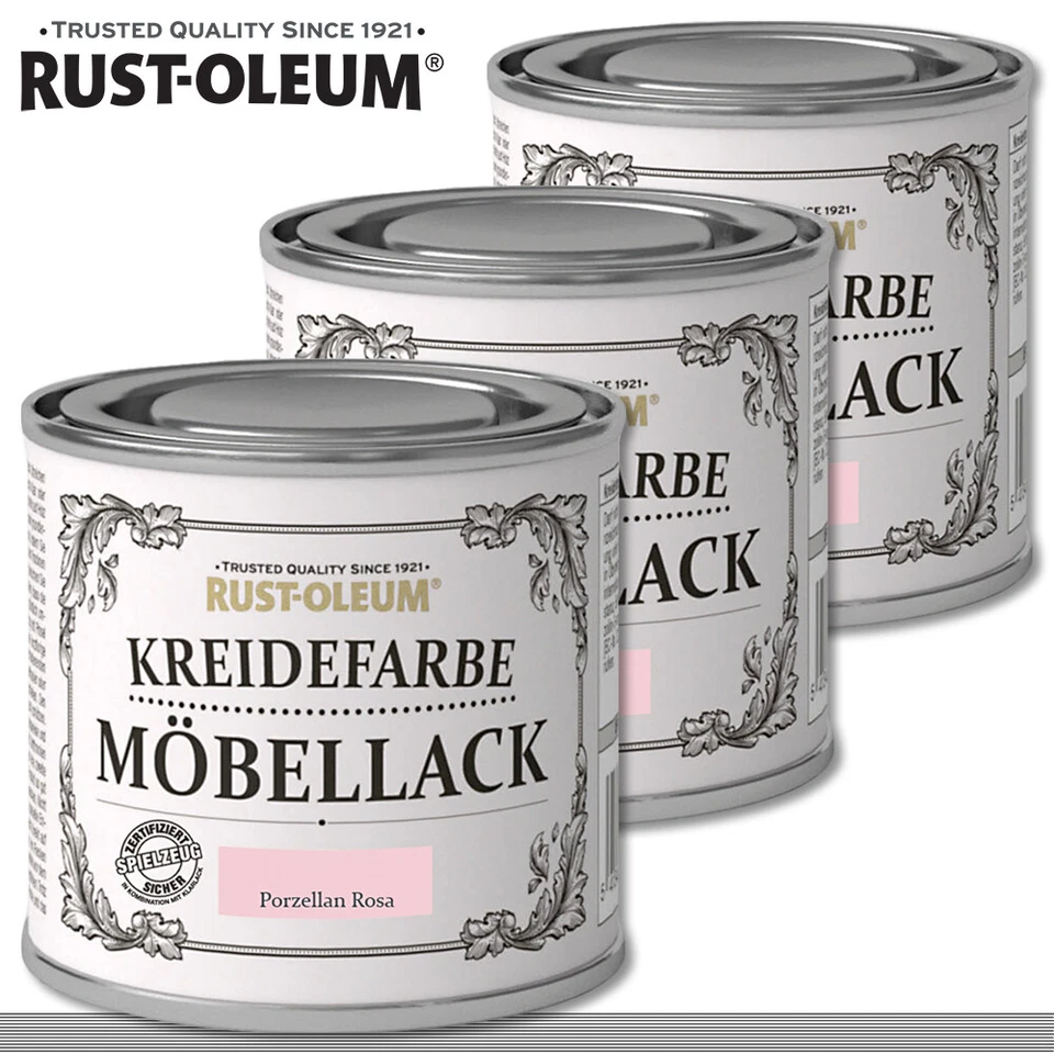Rust-Oleum 3 x 125 ml Kreidefarbe Möbellack Porzellan Rosa Shabby Rustoleum - Bild 1 von 2
