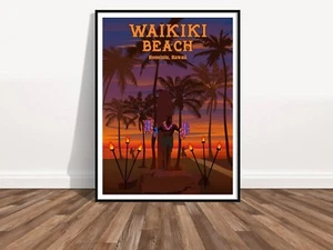 Waikiki Beach HAWAII Wall Art Vacation Print Beach Print Poster - Picture 1 of 10