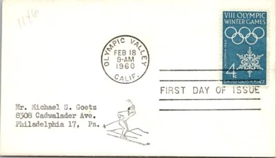 SC #1146 Adam K Bert FDC 1960 Olympic Valley CA - J17276 - Image 1 of 2