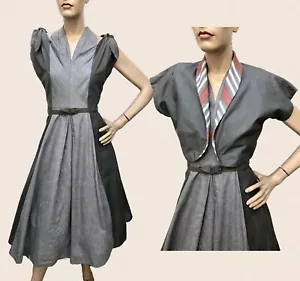 VESTIDO DE SOL CUELLO HALTER 2 tonos de los años 50 de colección con hombros de arco Peek-A-Boo y chaqueta a juego - Imagen 1 de 11