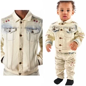 Toddler's 8IGHTH DSTRKT bleached cream denim jacket with embroidery and studs - Picture 1 of 12