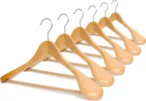ManGotree Wooden Suit Hangers, Wide Shoulder Coat Hangers with Non-Slip Hanging - Picture 1 of 7