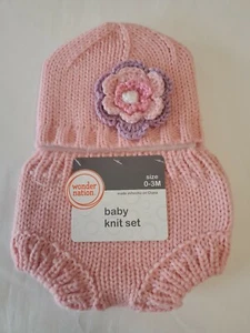 Wonder Nation Infant 2-Piece Baby Knit Set Pink Flower Size 0-3 Mos. BRAND NEW🌸 - Picture 1 of 3
