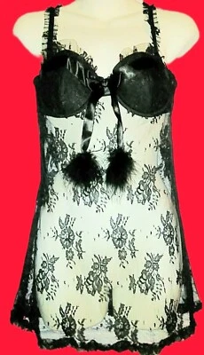 AMBRIELLE Sexy LINGERIE Vestido Corto Negro PEQUEÑO Encaje Babydoll Ropa de Dormir Chemise Foto 1 de 4