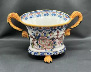 Jarrón holandés Makkum de colección manijas de serpiente/dragón diseño floral - Imagen 1 de 9