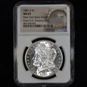 1881-S MORGAN SILVER DOLLAR ✪ NGC MS-63 ✪ $1 NEW YORK BANK HOARD TREASURY BAG - Picture 1 of 2