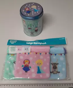 Tokyo Disneyland Frozen tin and 3 set of cloth drawstring bags - very cute!!!! - Picture 1 of 9