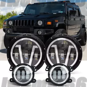 For Hummer H2 H3 H3T 06-10 7" LED Headlights 4" Fog Lights Combo Halo Angel Eyes - Picture 1 of 15