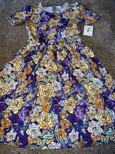 NEW LuLaRoe Purple Yellow Roses Amelia Dress HTF 🦄🌹Beauty & Beast Medium 10/12 - Picture 1 of 12