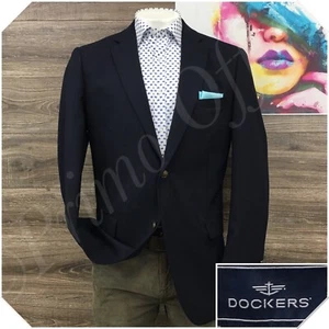 DOCKERS Mens Blazer Sport Coat Casual Jacket Size 44L Relaxed Navy Wool Suit - Picture 1 of 12